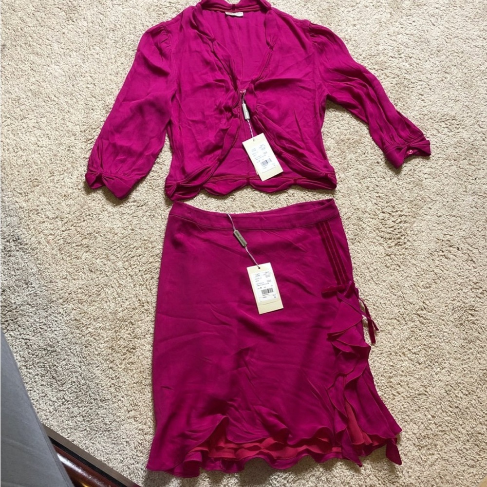 Emporio Armani Pink Midi Wrap Skirt with Ruffled Tie Front